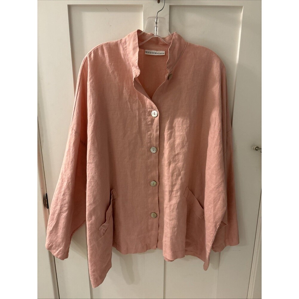 EUC Bryn Walker Linen Tunic Button Cardigan Peach Pockets Jacket Sz Med